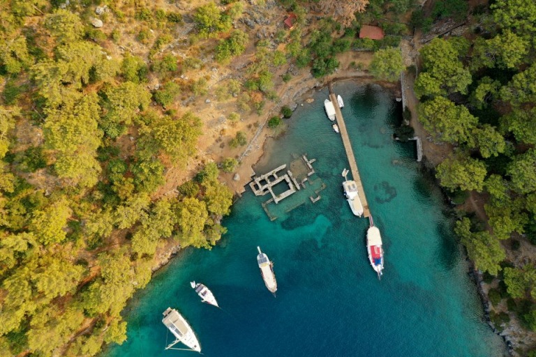 Aerial View of Cleopatra’s Bath Ruins and Turquoise Waters