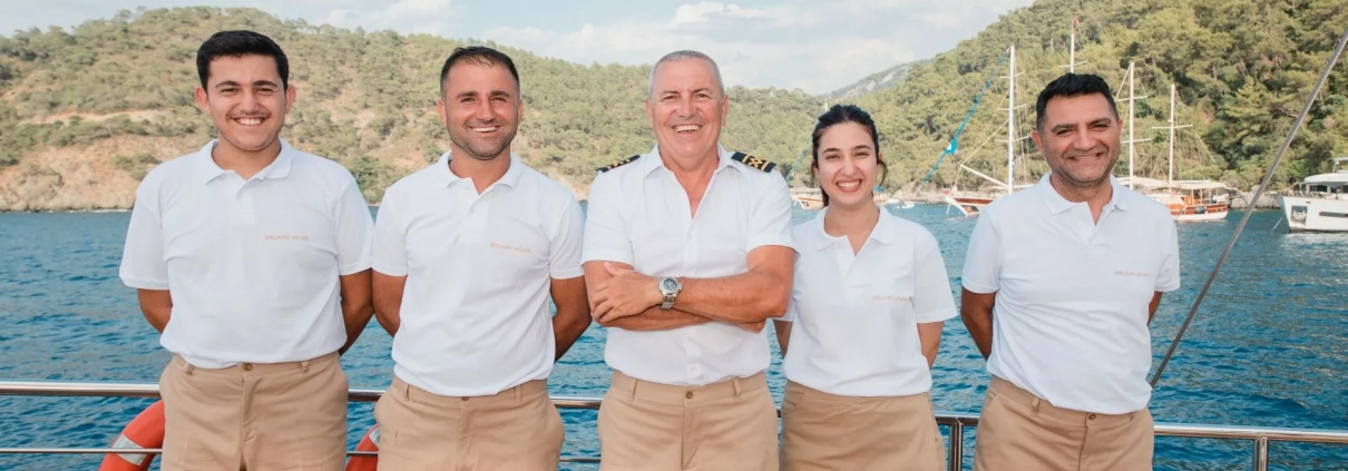 Professional crew on a luxury gulet